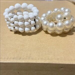 Hand Crafted White and Pearl Beaded Stretch Bracelet Set